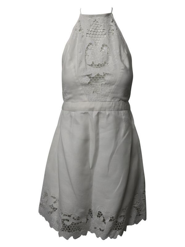 Zimmermann Zimmermann Halterneck Lace Mini Dress In White Linen